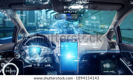 Interior of autonomous car. Driverless vehicle. Royalty-Free Stock Photo #1894154143
