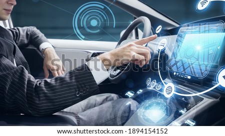 Interior of autonomous car. Driverless vehicle. Royalty-Free Stock Photo #1894154152