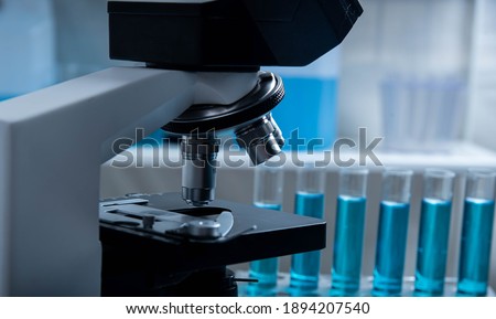 Microscope in labotary science closeup research Royalty-Free Stock Photo #1894207540