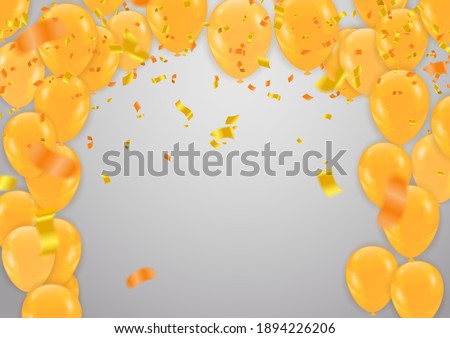 Yellow and golden baloons on the upsteirs with golden confetti isolated on  background. illustration of beautiful, candy, glossy baloons, luxury greeting rich card