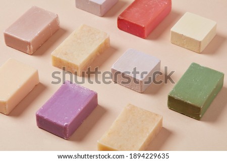 Variation of hand made soap bars Royalty-Free Stock Photo #1894229635