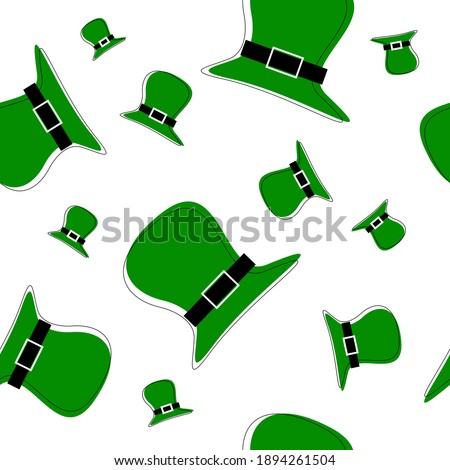 Festive seamless pattern for Saint Patrick's Day. Green traditional hats scattered on white randomly.