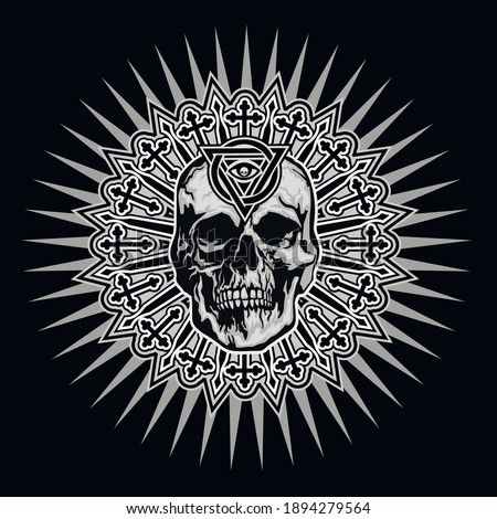 Gothic sign with skull and Eye of Providence, grunge vintage design t shirts