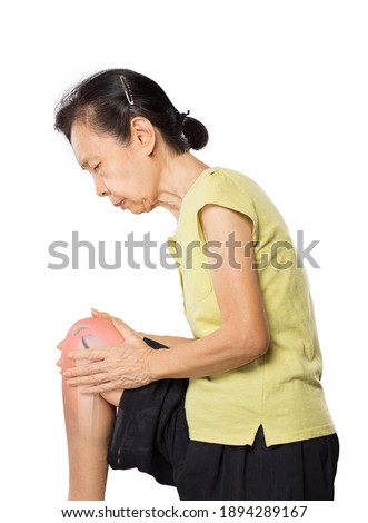 old asian woman knee bones pain in white background