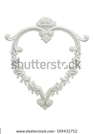heart shaped vintage plaster photo frame isolated on white background