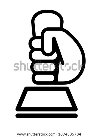 Stamp icon, hand stamping word with ink  in outline design. Sign, symbol, vector illustration, clip art in black and white. 