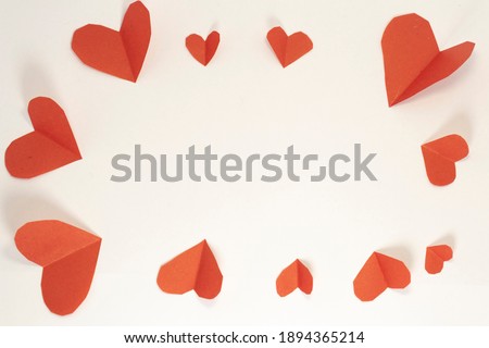 frame from paper hearts on white isolated background. valentine's day cards with copy space