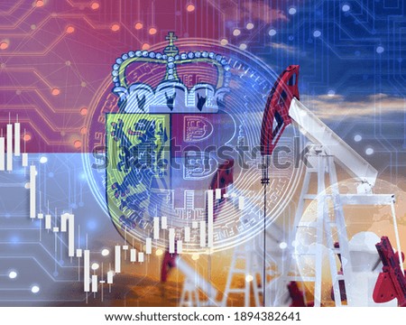 hologram with bitcoin cryptocurrency and graph on the background of the flag of Salzburg