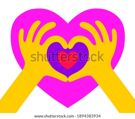 Heart shape made with hands. Vector illustration isolated on white.