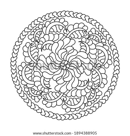 Coloring book, mandala, Stylized leaves, flowers, hearts . For adults and older children. Ornate hand-drawn vector illustration. Decoration in ethnic oriental, Indian style