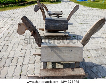 Wooden horse in garden it make from wood