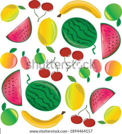 Vector Fruit icon set texture pattern background illustration design.