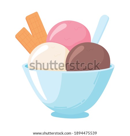 scoops ice cream in bowl, milk dairy product cartoon icon vector illustration Royalty-Free Stock Photo #1894475539