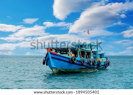 Typical vietnamese fishing boat at  sea