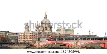 Cityscape with St Paul's Cathedral (London, UK) isolated on white background