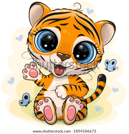 Cute Cartoon Tiger on a yellow background