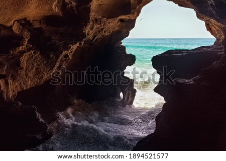View of the The Caves of Hercules in Cape Spartel, Morocco. Is an archaeological cave complex near Atlantic Ocean, situated 14 kilometres west of Tangier, the popular tourist attraction. Royalty-Free Stock Photo #1894521577