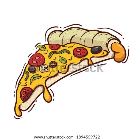 Pizza slice with lots of cheese sticker cartoon vector illustration