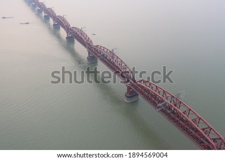 Aerial View of Famous Railway Bridge over a River in Bangladesh