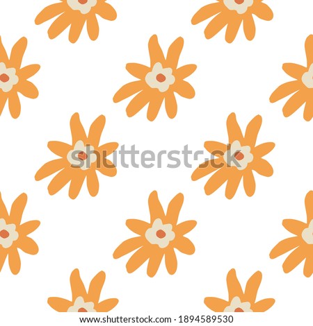 Seamless pattern with yellow flower silhouettes on white background. Flat vector print for textile, fabric, giftwrap, wallpapers. Endless illustration.