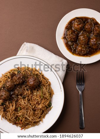 Chow mein and manchurian  stock photo.