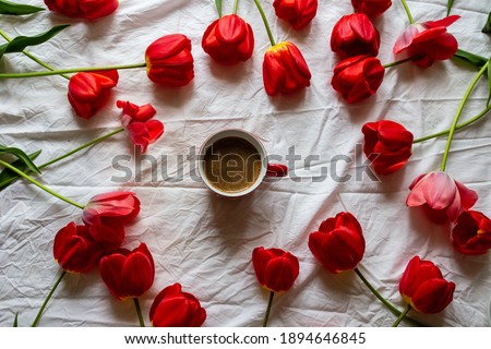 beautiful background with coffee and flowers