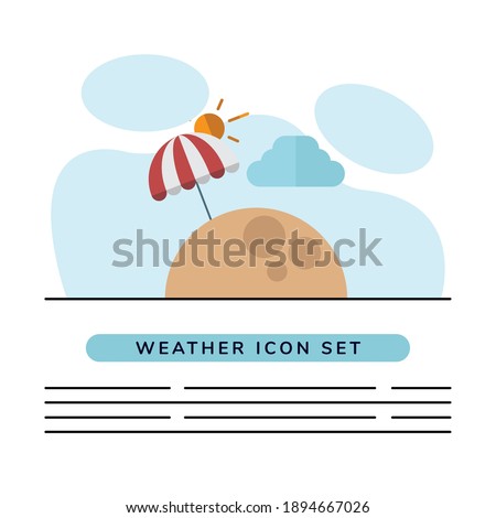 weather icon set with umbrella on beach design, Weather sky nature climate season and meteorology theme Vector illustration
