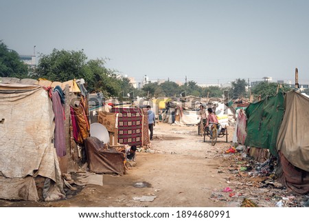 Landscape of garbage and slums in delhi