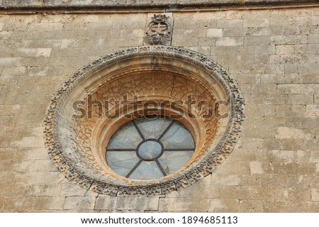 Part of church classic round  window at Majorcan, Spain 