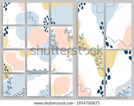 Trendy baby square color templates with doodle geometric elements. For social media stories and posts, mobile apps, banners design and web. backgrounds set. Vector illustration