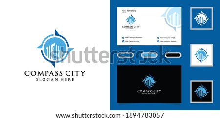 modern building logo and compass deign template and business card