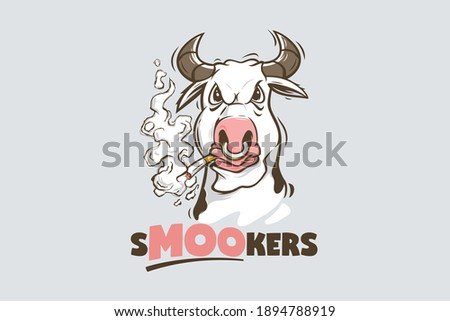 funny Cow smoking cigarette logo template