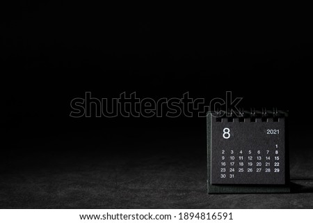 2021 August calendar on black background	