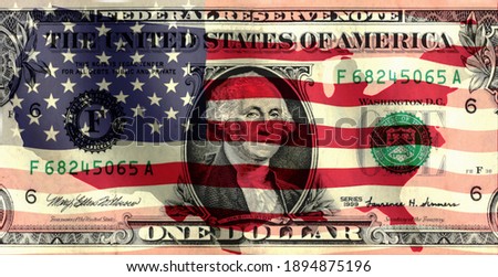 American flag and 1 dollar banknote on the background.