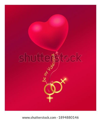 Happy Valentine's Day, wedding design. Realistic 3d festive decorative objects, heart shaped balloons and female and male symbols, Holiday banner and poster, flyer, stylish brochure, greeting card, 