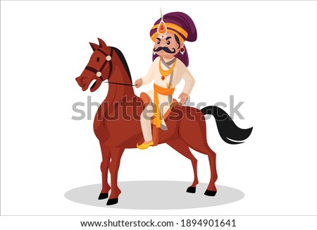Prithviraj Chauhan is riding a horse. Vector graphic illustration. Individually on a white background.