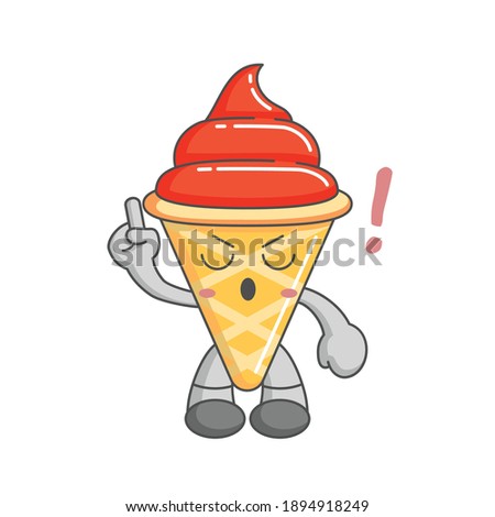 Ice cream cone kawaii character design style with one finger gesture