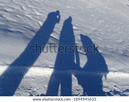 family shadow in the snow with a stroller