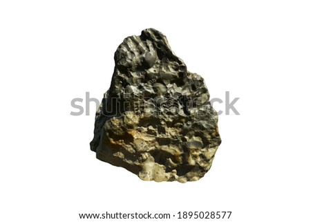 A big strange shape andesite rock stone for outdoor garden decoration, isolated on white background.