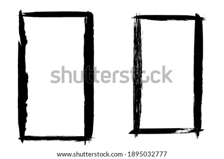 Set of black grunge frame on white background. Abstract brush strokes