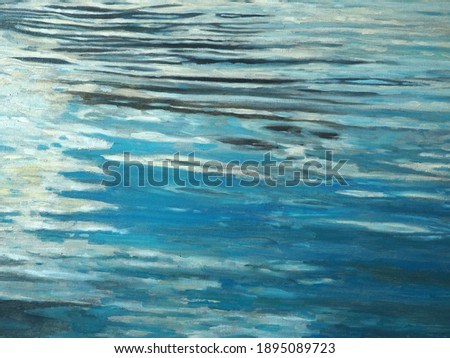 
Cloud reflection in the water. Oil painting.