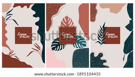 botanical leaves and geometric vector set with abstract and retro color