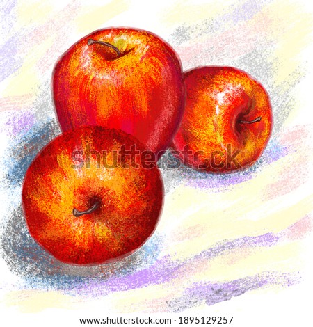 Digital drawing still life with red apples. High quality illustration