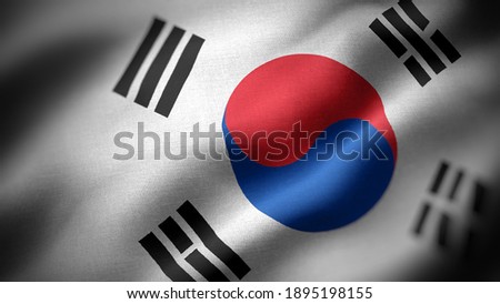 close up waving flag of South Korea. flag symbols of South Korea.
