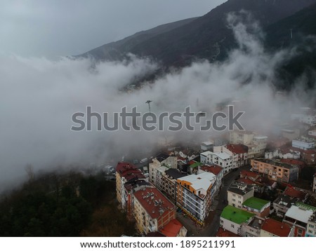 aerial view of foggy city view