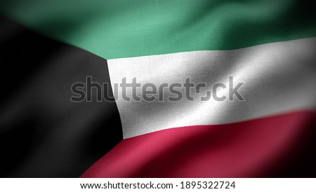 close up waving flag of Kuwait. flag symbols of Kuwait. Royalty-Free Stock Photo #1895322724