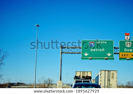 Traffic jam on northbound Interstate 75 near Detroit, Michigan.