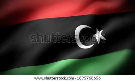 close up waving flag of Libya. flag symbols of Libya.