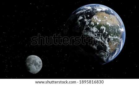 The Earth and the Moon from space. Stars in the background. Elements of this image furnished by NASA.