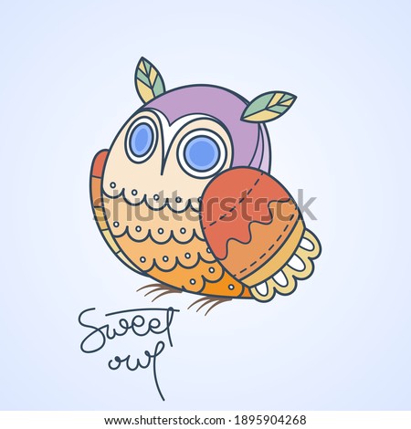 I am owl logo. Doodel isolated emblem design. Kids education symbol. Vector illustration